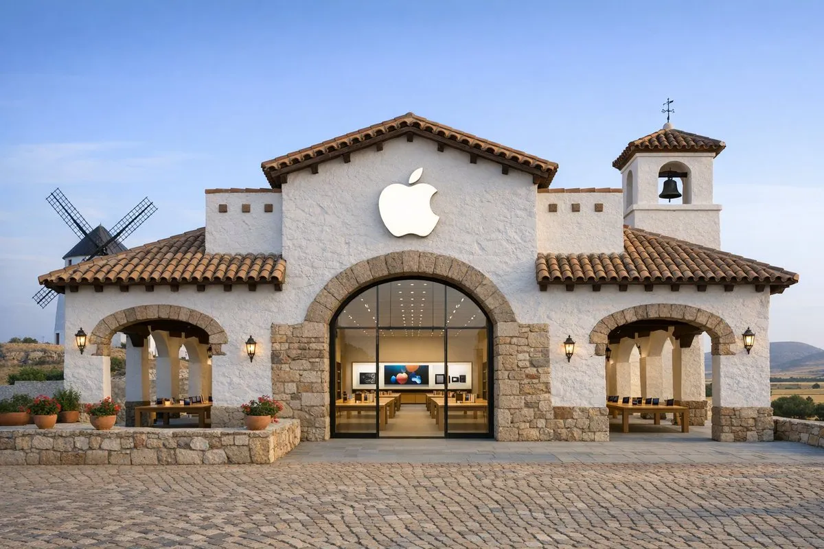 Пример к короткому сравнительному промпту об Apple Store в Ла-Манче. · пример 2