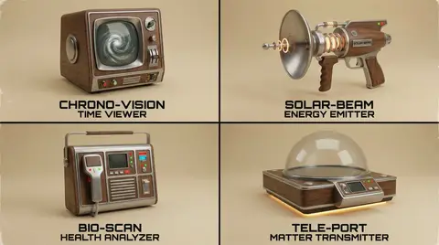 Шаблон для сетки 2×2 со случайными необычными товарами и подписями.