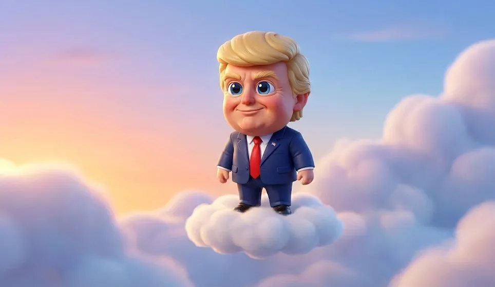 Промпт для 3D-шаржа знаменитости, летящей на пушистом облаке · пример 3