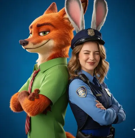 Пример промпта для парного косплей-портрета по мотивам Zootopia.
