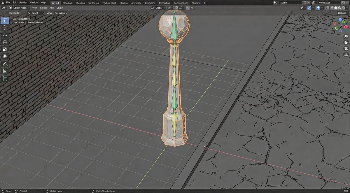 Промпт для изображения в интерфейсе Blender с сеткой и контурами объектов. · пример 2