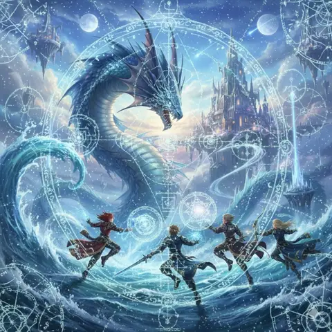 Пример к промпту: Левиафан из Final Fantasy сражается с игроком, далее следуют темы священной геометрии и фракталов.