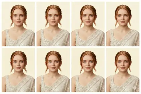 Промпт для листа из шести одинаковых фотографий на документы.