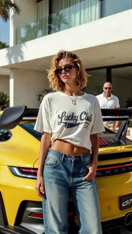 Пример JSON-промпта для fashion-кадра рядом с Porsche у виллы
