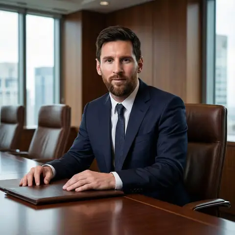Мужчина в деловом костюме работает за столом в светлом современном офисе.