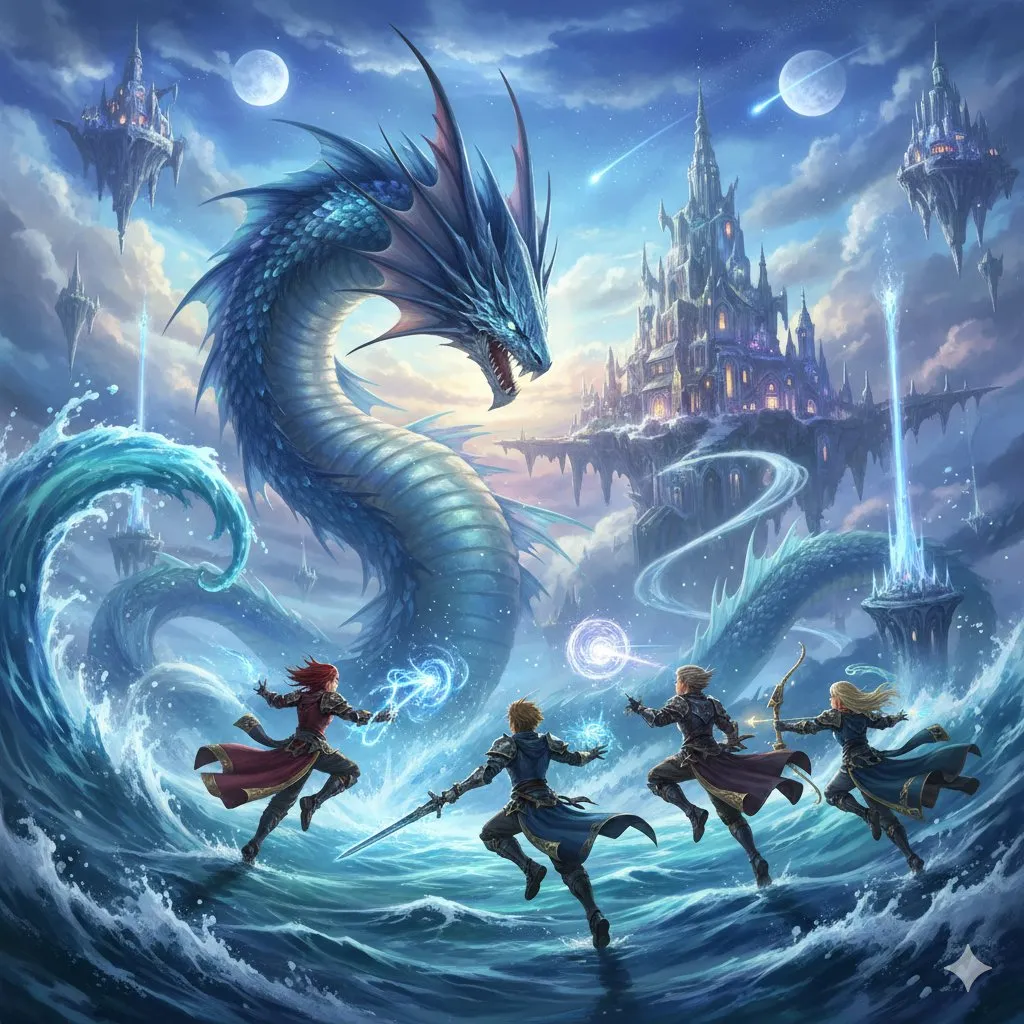 Пример к промпту: Левиафан из Final Fantasy сражается с игроком, далее следуют темы священной геометрии и фракталов. · пример 2