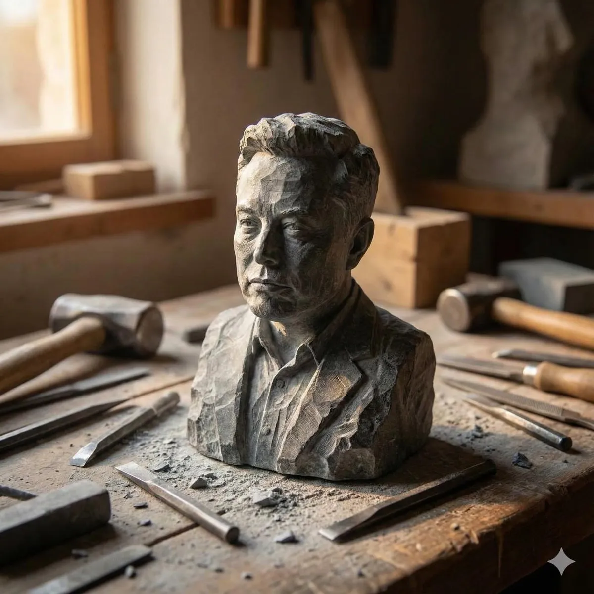 Промпт для каменной миниатюры на рабочем столе скульптора. · пример 2