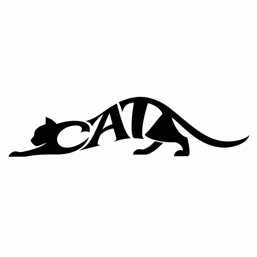 Слово CAT изогнуто в силуэт потягивающейся кошки на белом фоне. · пример 4