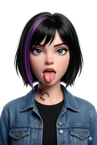 Стилизованные 3D-портреты молодого мужчины с очками и девочки с фиолетовой прядью.