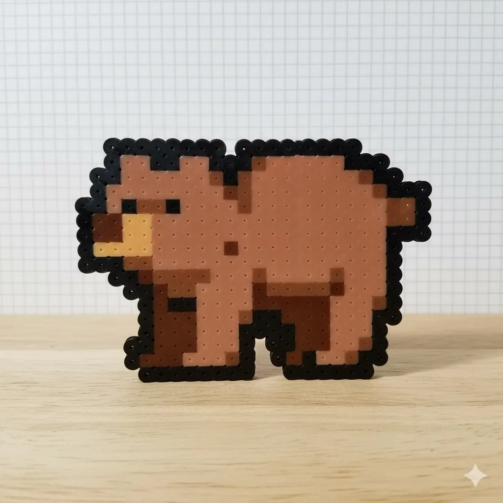 Пример готовой поделки из бусин Perler, воссозданной по пиксельному референсу. · пример 2