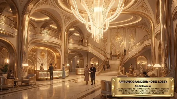 Пример грандиозного гостиничного фойе с художественным архитектурным стилем.