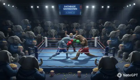 Пример промта с маскотами PostgreSQL, MySQL и MariaDB на боксёрском поединке.