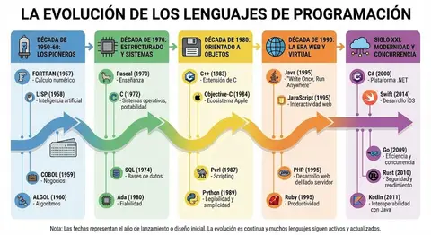 Инфографика о развитии языков программирования.