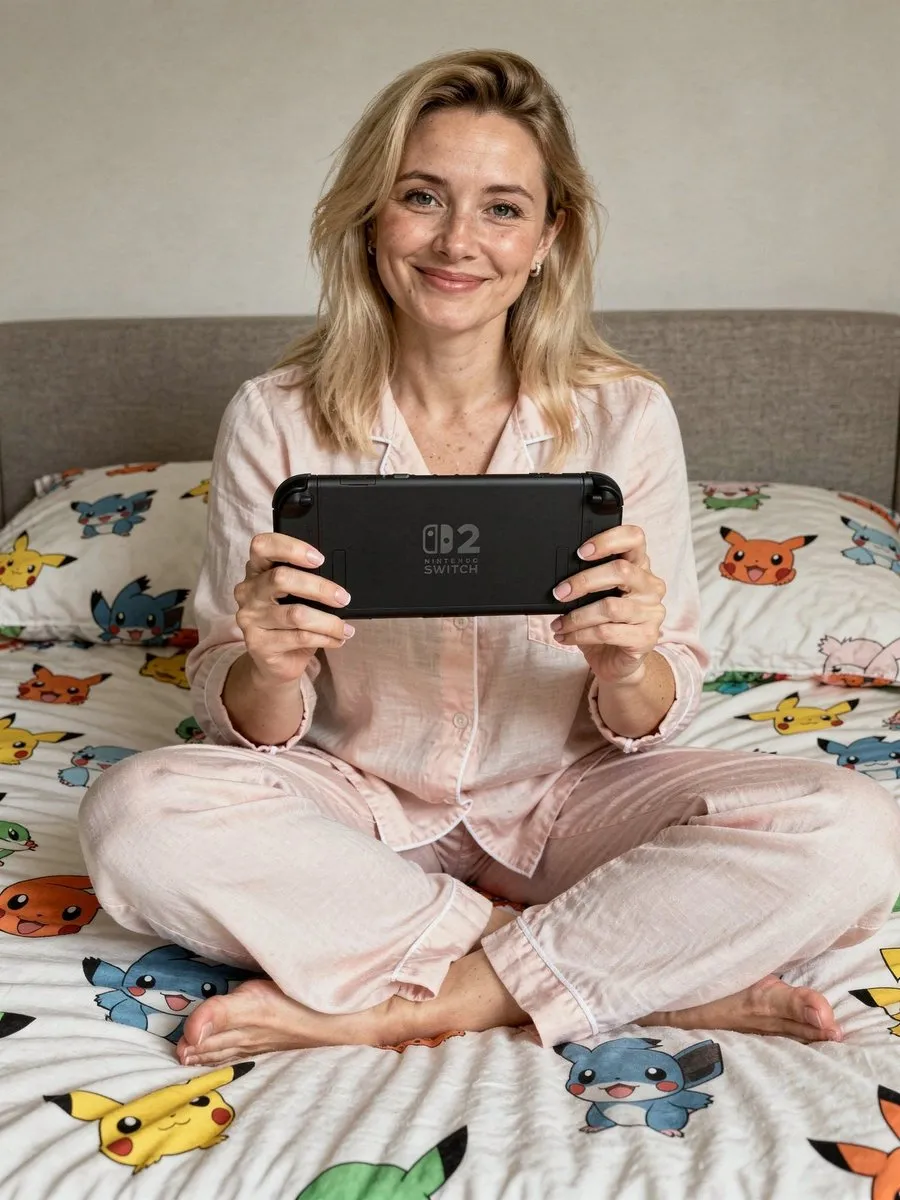 Пример промпта для лайфстайл-портрета с Nintendo Switch в домашней обстановке · пример 2