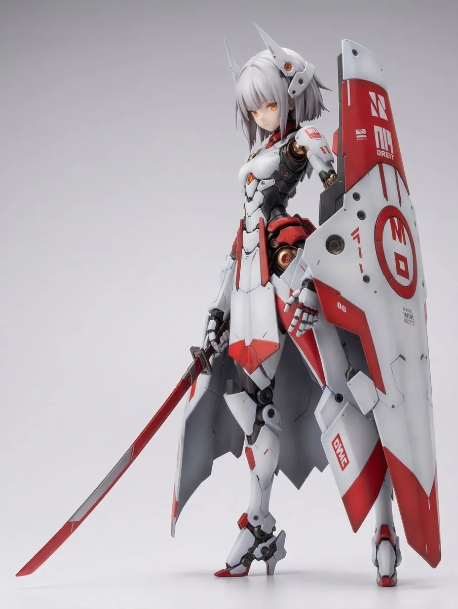 Фигурка KNIGHT MECHA GIRL показана со спины и снизу щита. · пример 1