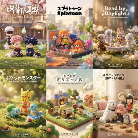 Пример промпта для постера с фигурками Pokémon в виде миниатюрной 3D-диорамы.