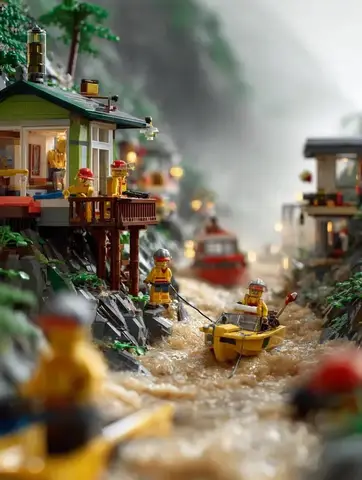 Пример промпта для спасательной операции в горной деревне LEGO.