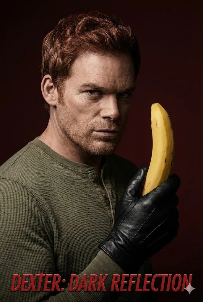 Michael C. Hall в образе Декстера Моргана снят крупным планом в драматичном студийном свете.