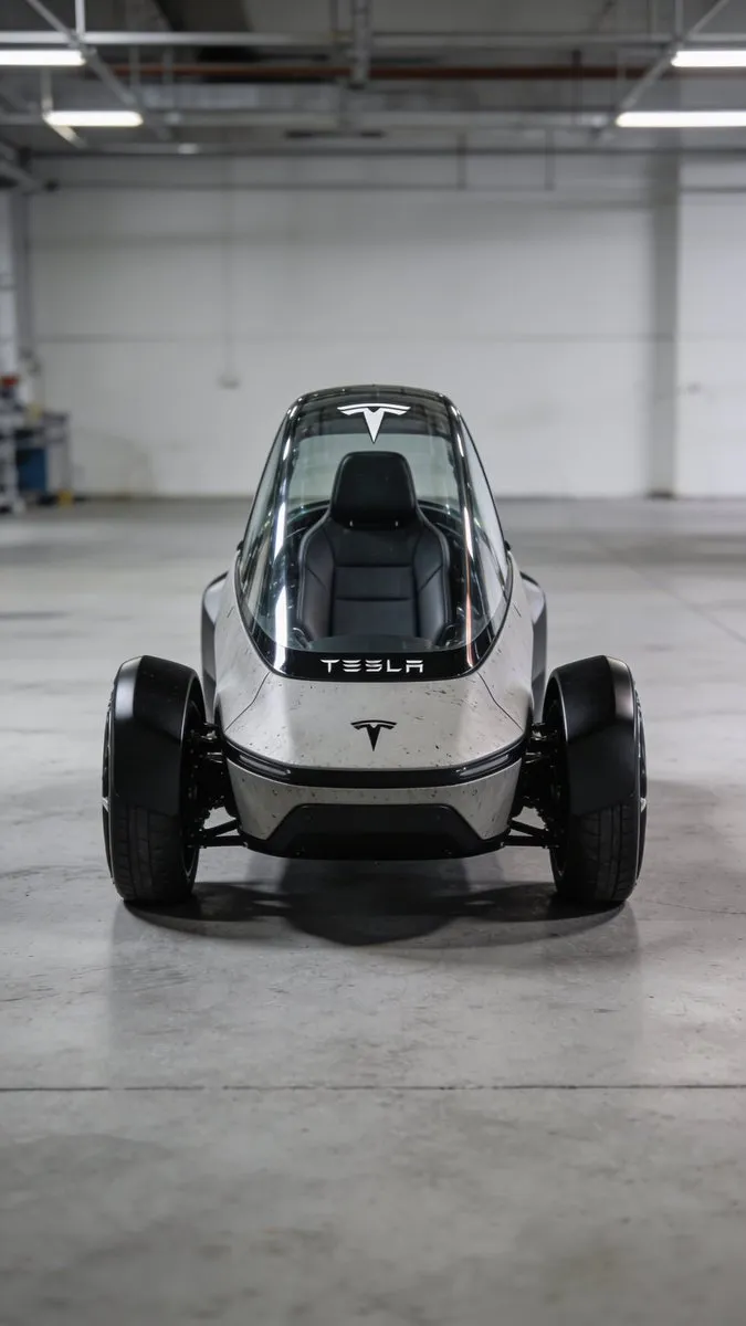 Пример промпта для фотореалистичного одноместного прототипа Tesla на инженерной площадке. · пример 4